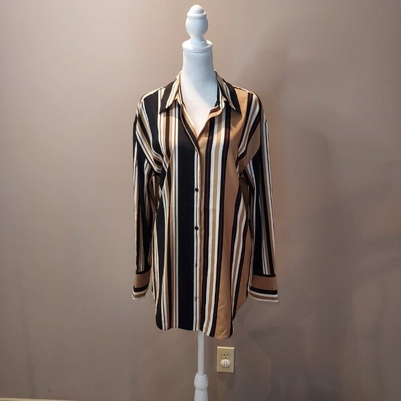 Express Boyfriend Georgette Striped Relaxed Portofino Shirt Size Med NWT - Picture 6 of 11